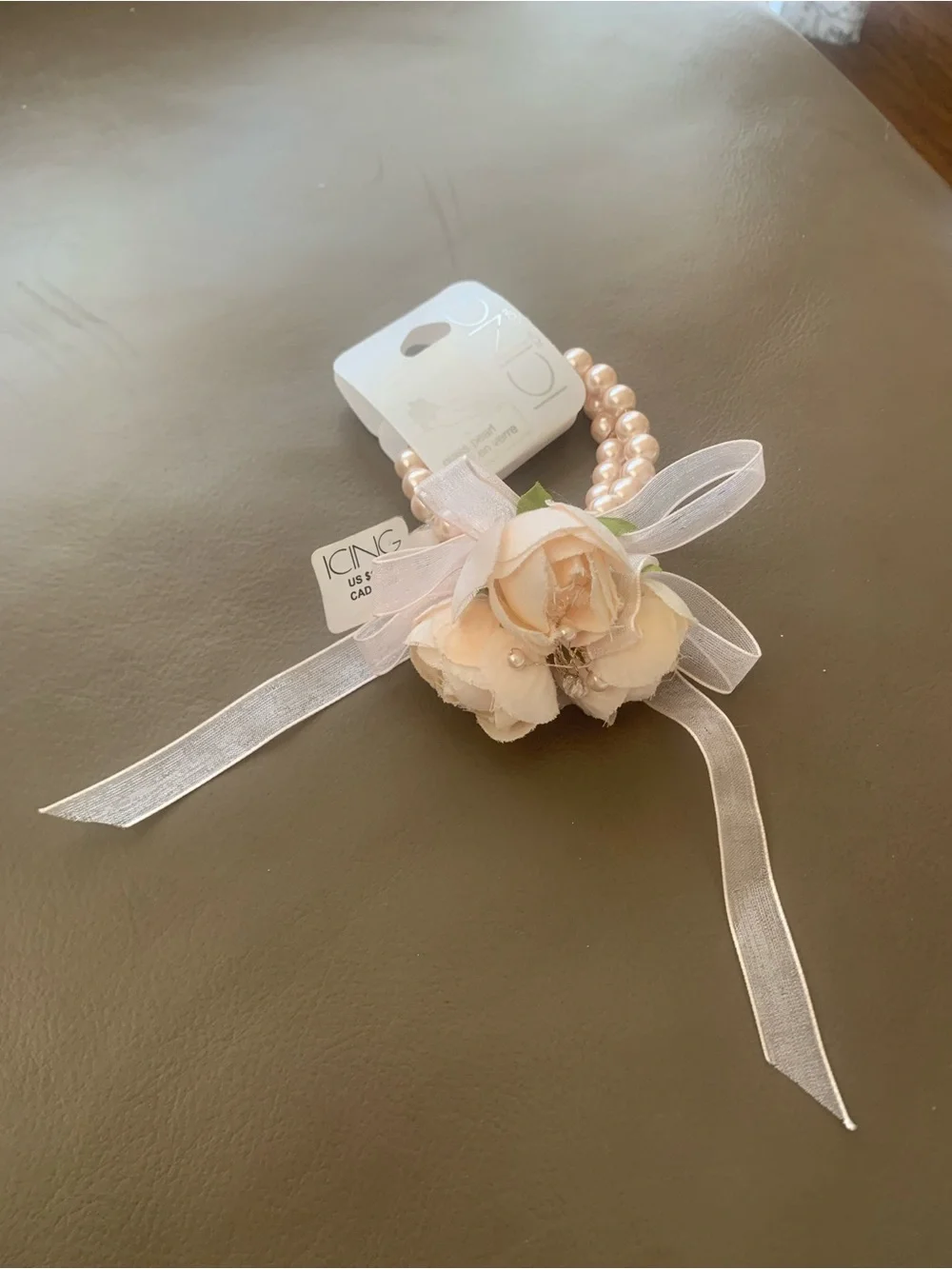 Icing Peach Pearl Floral 🪷 Wrist Bracelet with Ribbon